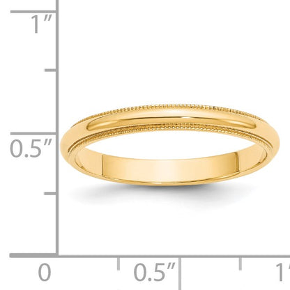 14k Yellow Gold 3mm Milgrain Half Round Wedding Band Size 8.5