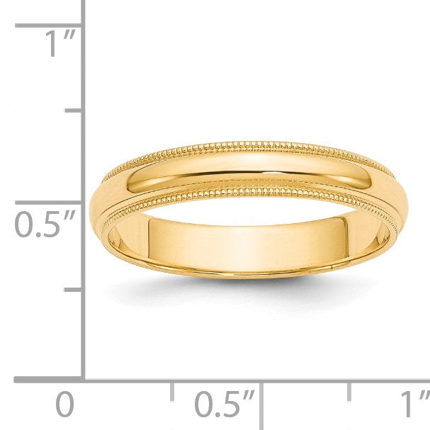 14k Yellow Gold 4mm Milgrain Half Round Wedding Band Size 10