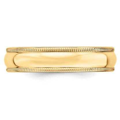 14k Yellow Gold 5mm Milgrain Half Round Wedding Band Size 8.5