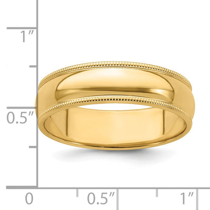 14k Yellow Gold 6mm Milgrain Half Round Wedding Band Size 8.5