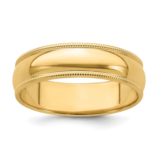 Sterling Silver Gold-plated 6mm Half Round Milgrain Size 10 Band