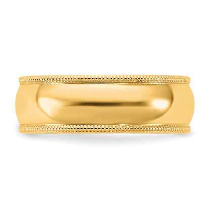 14KY 6.5mm Milgrain Half Round Band Size 9