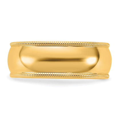 14KY 7mm Milgrain Half Round Band Size 11