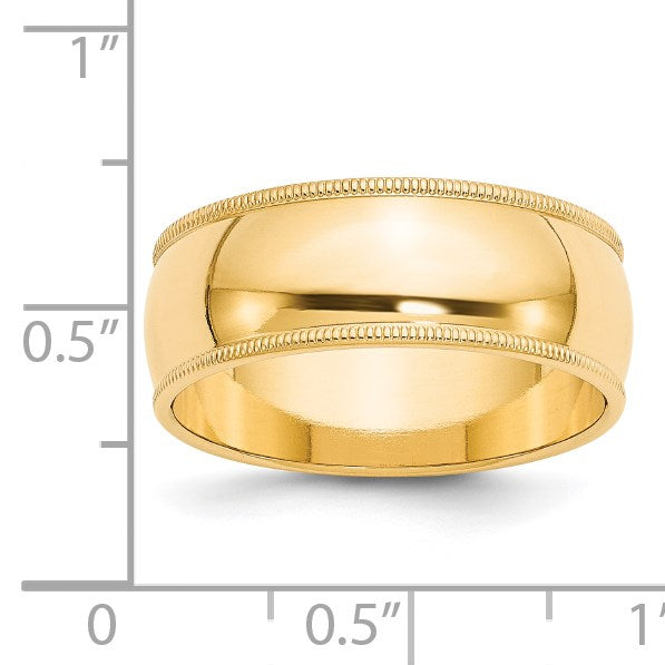 14k Yellow Gold 8mm Milgrain Half Round Wedding Band Size 9.5