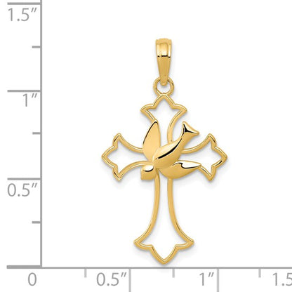 14k Dove Cross Pendant
