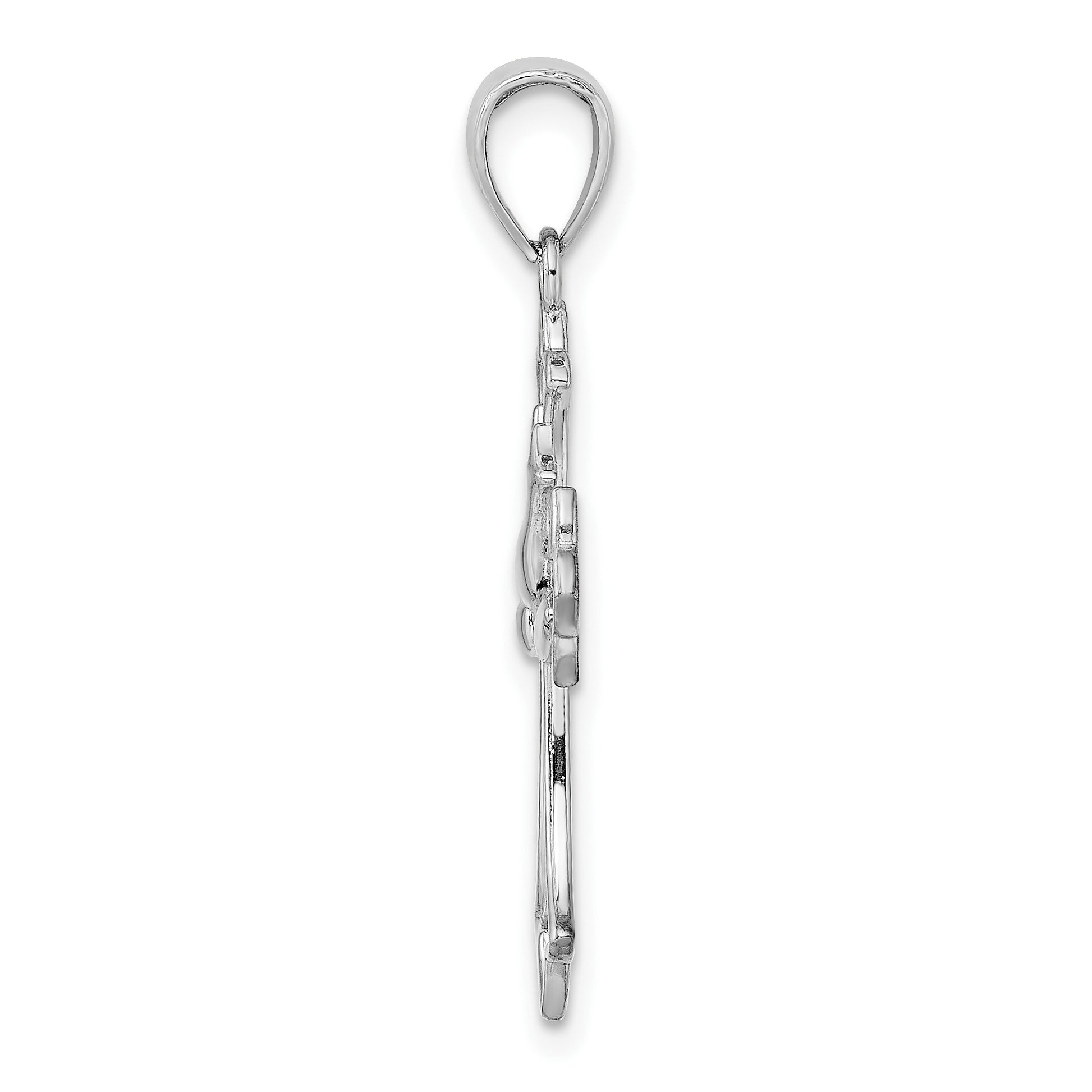 14K White Gold Polished Cross with Dove Charm