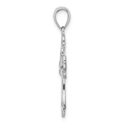 14K White Gold Polished Cross with Dove Charm