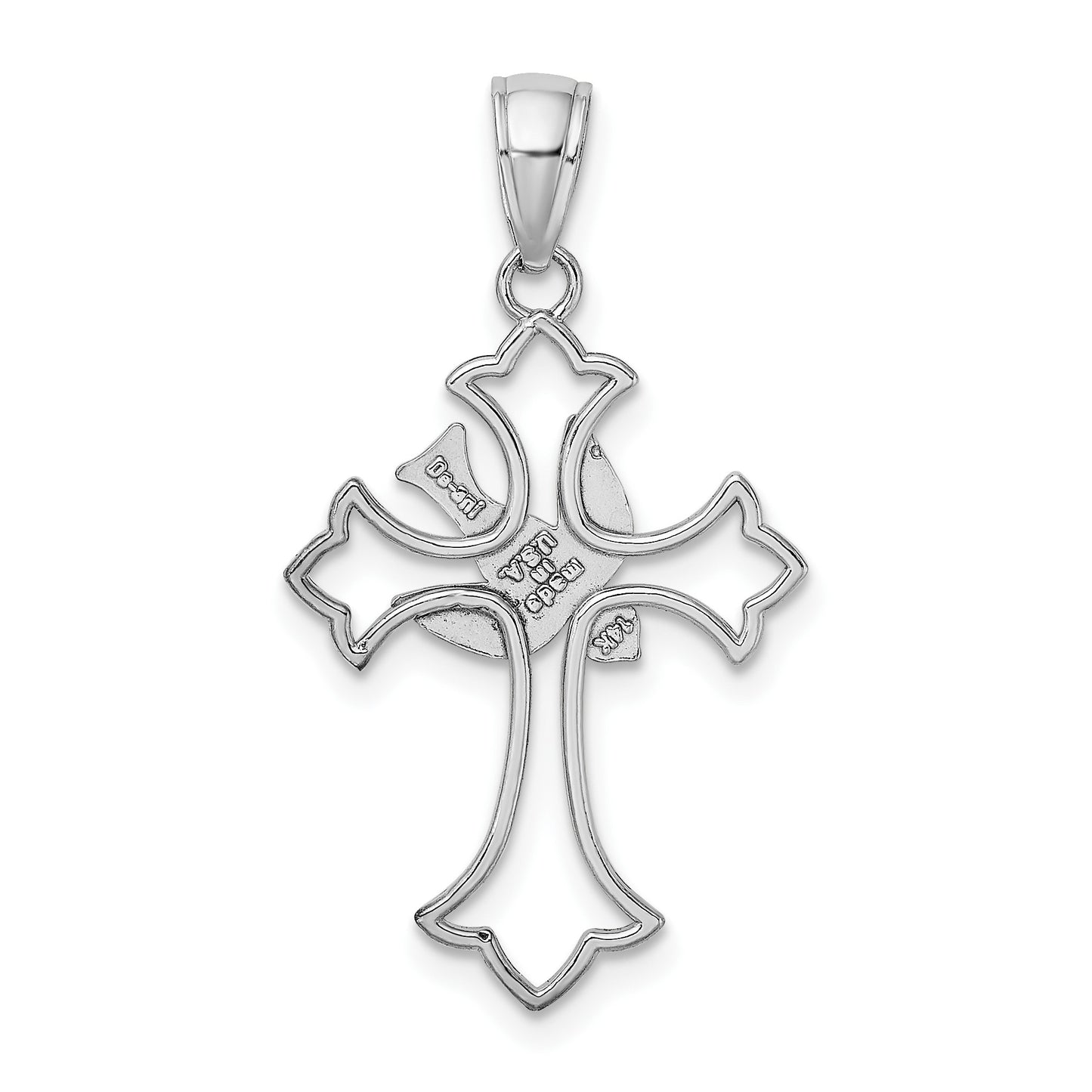 14K White Gold Polished Cross with Dove Charm