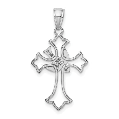 14K White Gold Polished Cross with Dove Charm