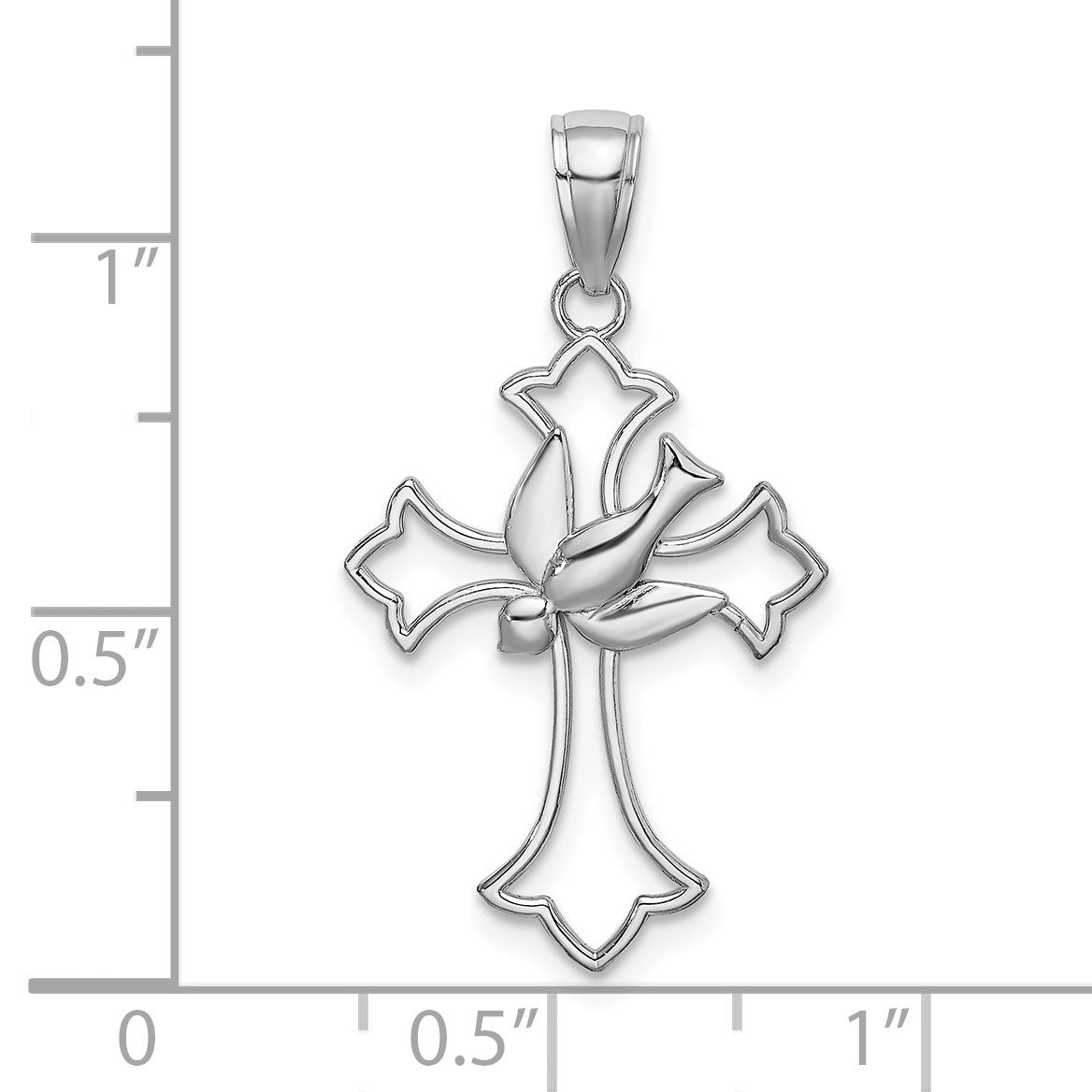 14K White Gold Polished Cross with Dove Charm