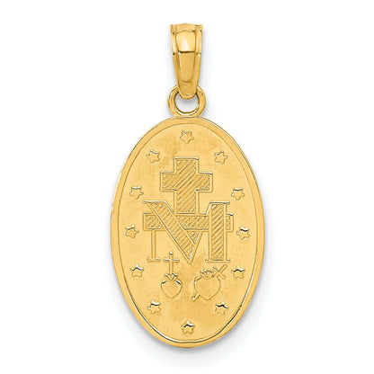 14k Polished and Satin Solid Miraculous Medal Oval Pendant