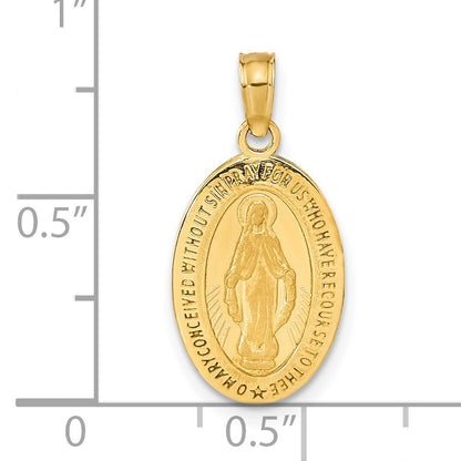 14k Polished and Satin Solid Miraculous Medal Oval Pendant
