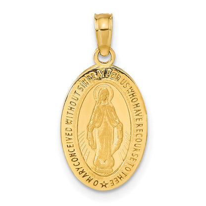 14k Polished and Satin Solid Miraculous Medal Oval Pendant