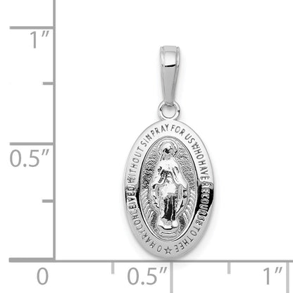 14k White Gold Polished and Satin Solid Miraculous Medal Oval Pendant