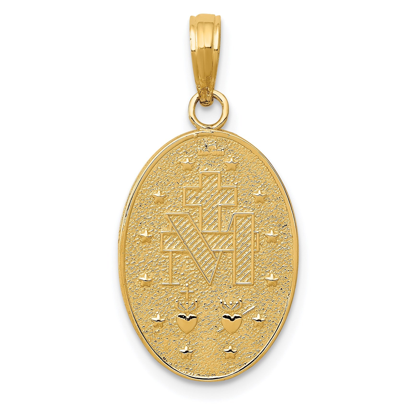 14k Polished and Satin Solid Miraculous Medal Oval Pendant