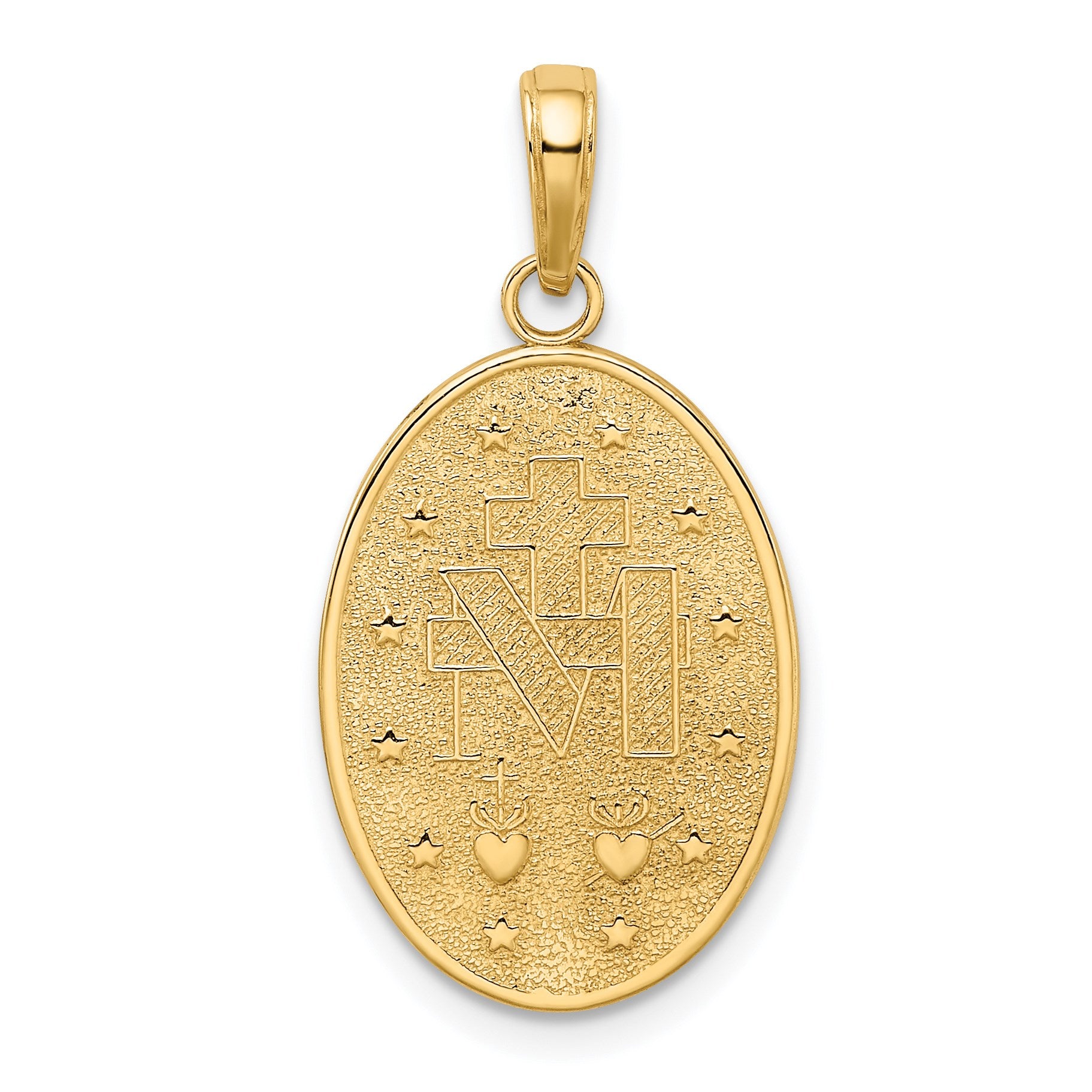 14k Polished and Satin Solid Miraculous Medal Oval Pendant