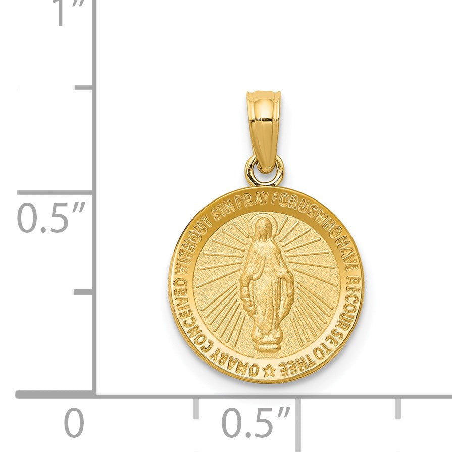 14k Polished and Satin Solid Miraculous Medal Round Pendant