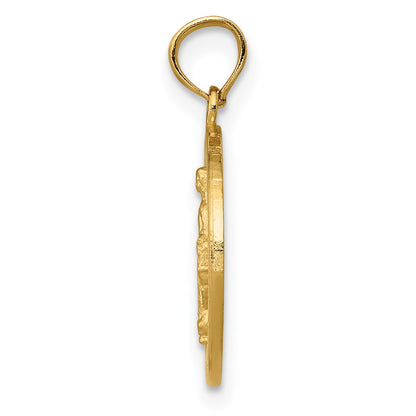 14k Polished and Satin Solid Miraculous Medal Round Pendant