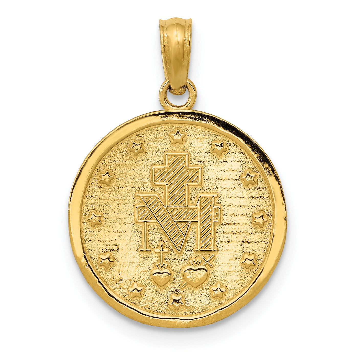 14k Polished and Satin Solid Miraculous Medal Round Pendant
