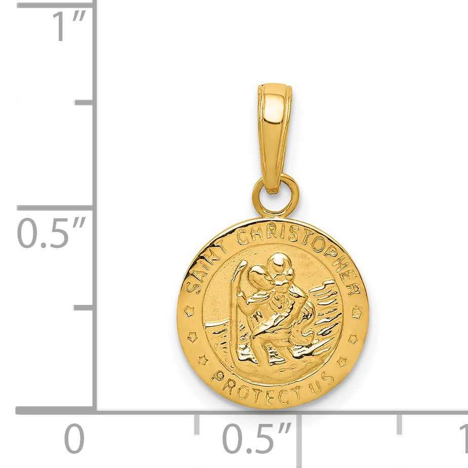 14k Polished Solid Saint Christopher Medal Round Charm
