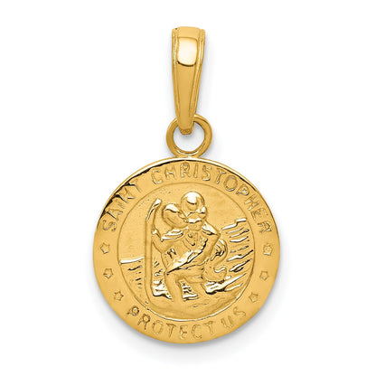 14k Polished Solid Saint Christopher Medal Round Charm