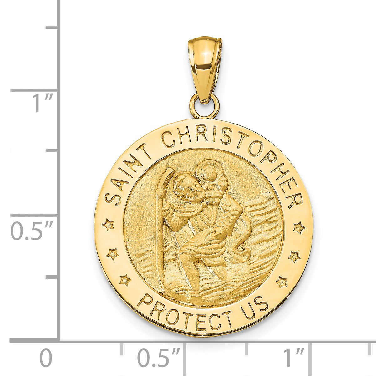 14k Polished and Satin Solid Saint Christopher Medal Round Pendant