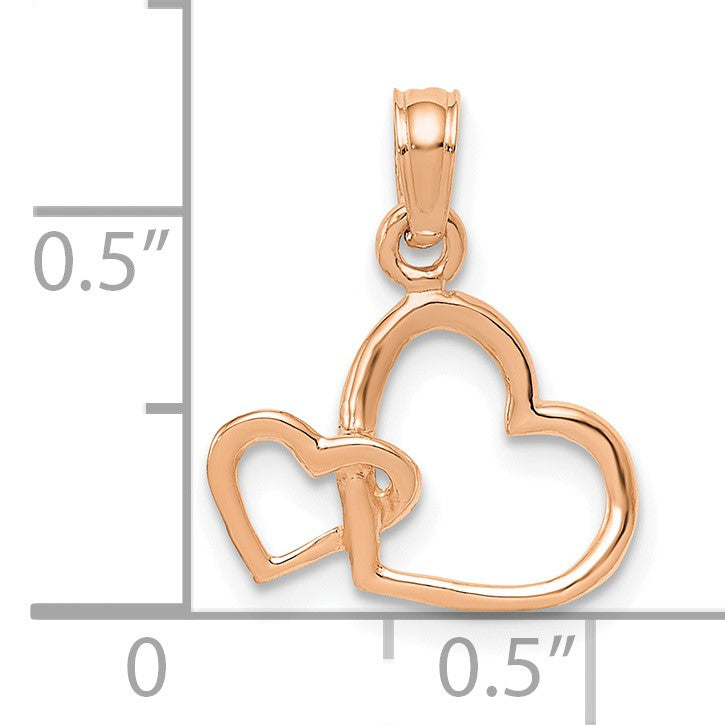 14K Rose Gold Polished Intertwined Double Heart Pendant