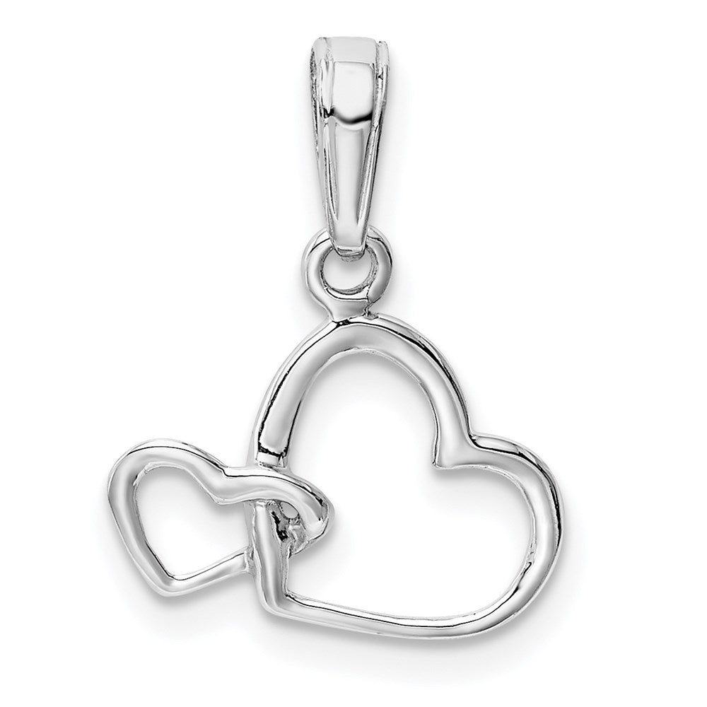 14K White Gold Polished Intertwined Double Heart Pendant