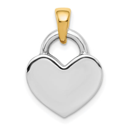 14k and White Rhodium Hollow Polished 3-D Reversible Heart Charm