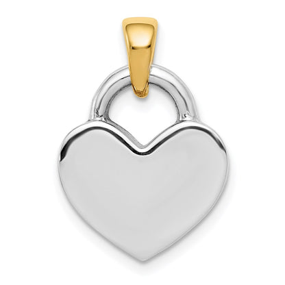 14k & Rhodium Hollow Polished 3D Reversible Heart Charm