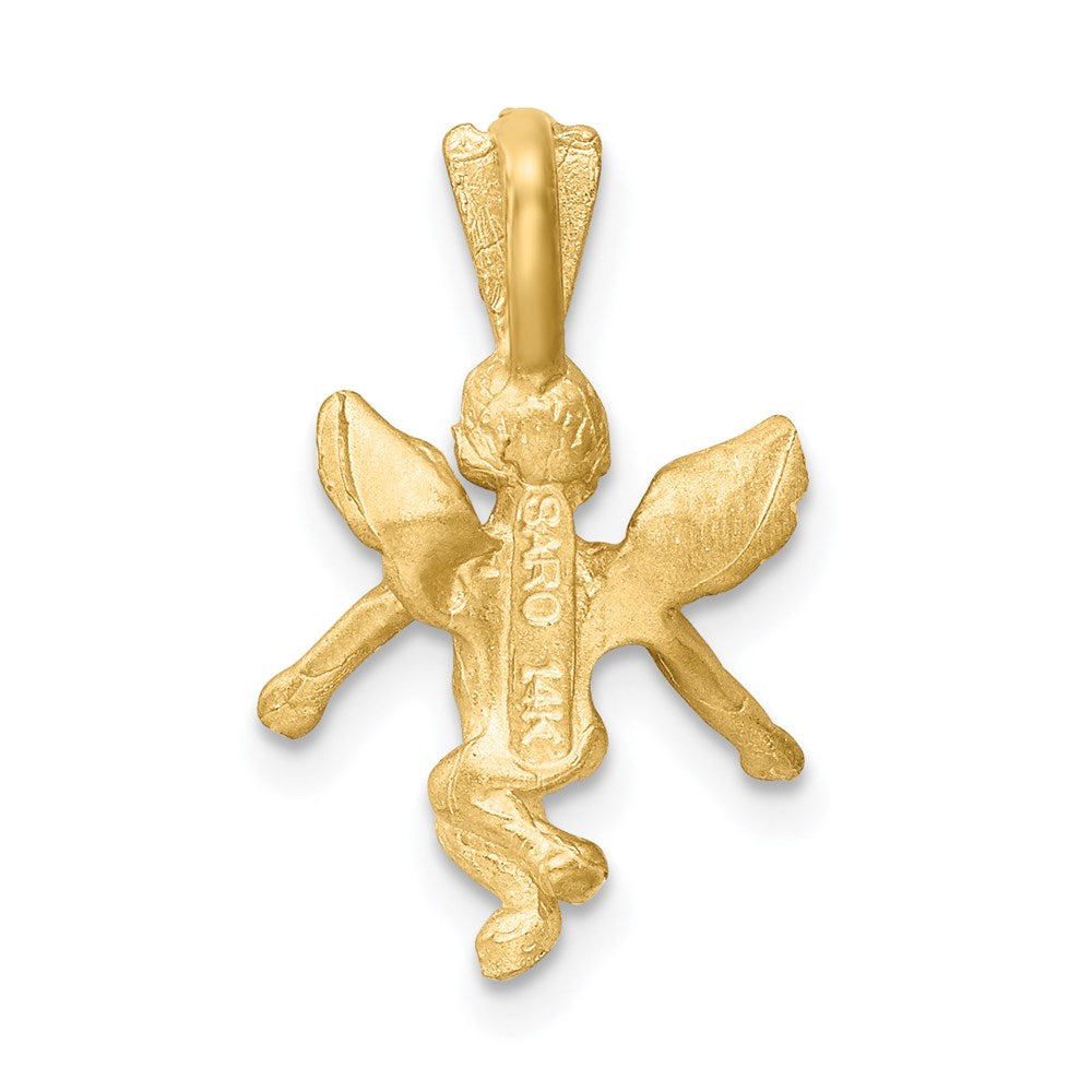 14k  3D Satin and Diamond-Cut Angel Charm