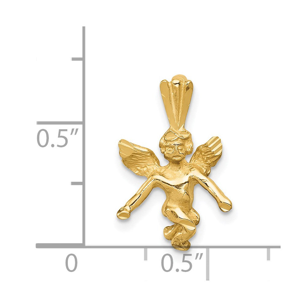 14k  3D Satin and Diamond-Cut Angel Charm