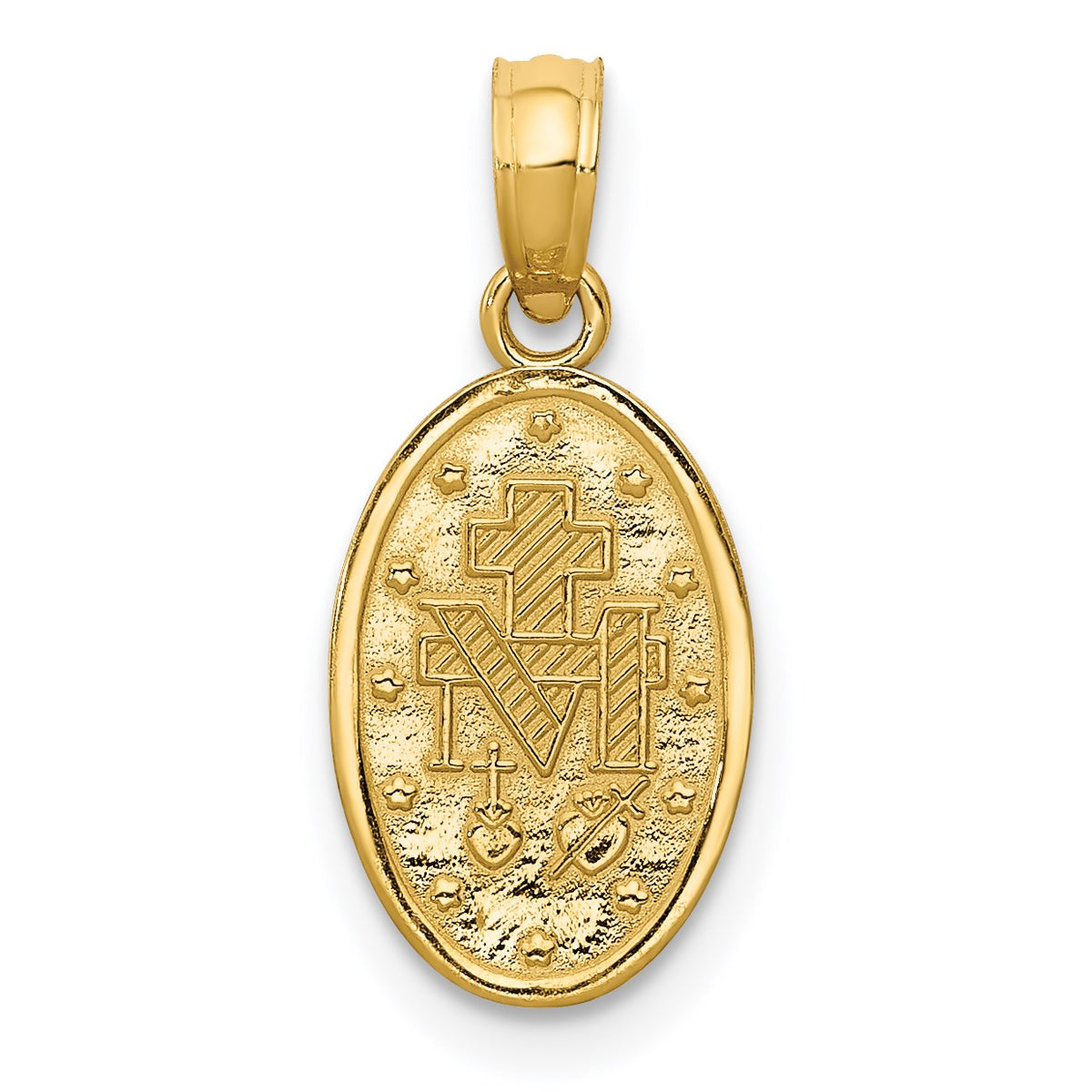 14k and White Rhodium Solid Small Miraculous Medal Oval Charm