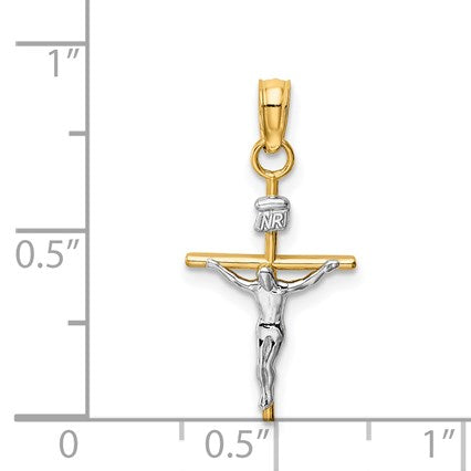 14k Two-tone INRI Crucifix Pendant