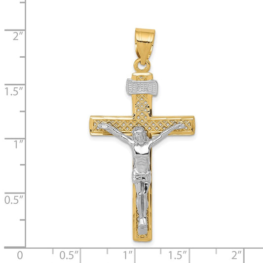 14K Two-tone Diamond-cut Lattice Cross with Crucifix Pendant