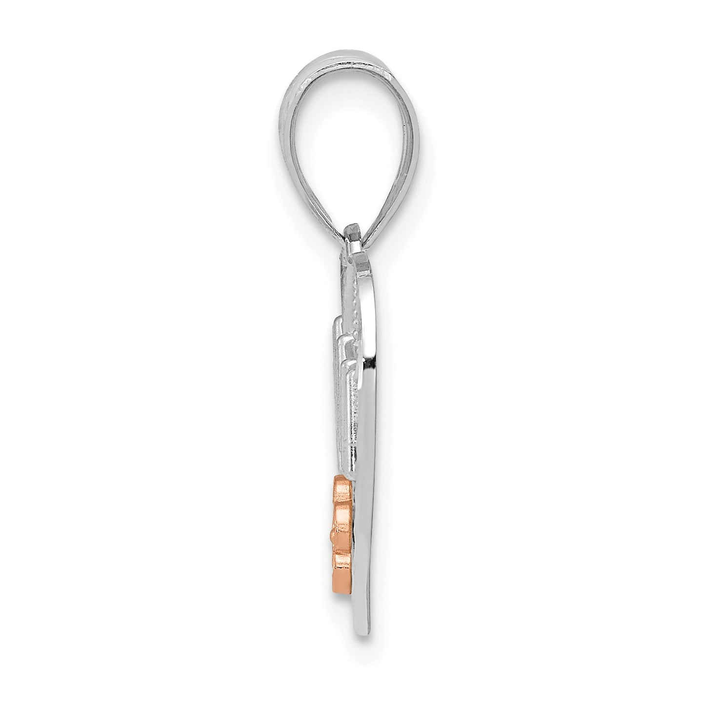 14k White Gold with Rose Gold Flower NANA Heart Pendant