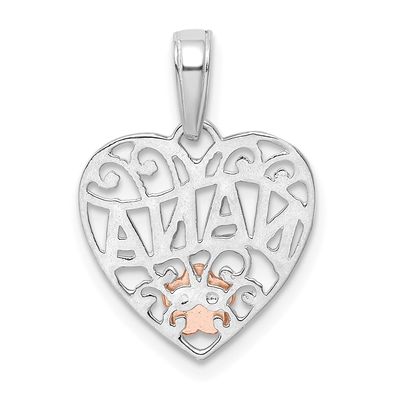 14k White Gold with Rose Gold Flower NANA Heart Pendant