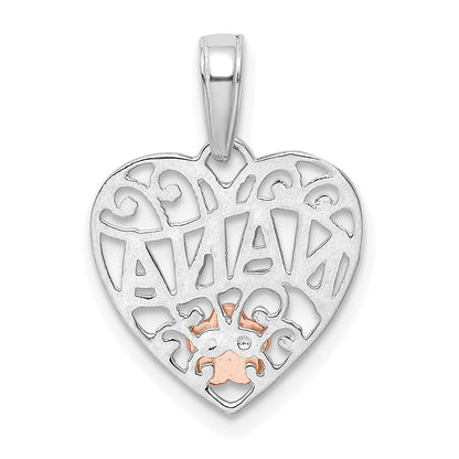 14k White Gold with Rose Gold Flower NANA Heart Pendant