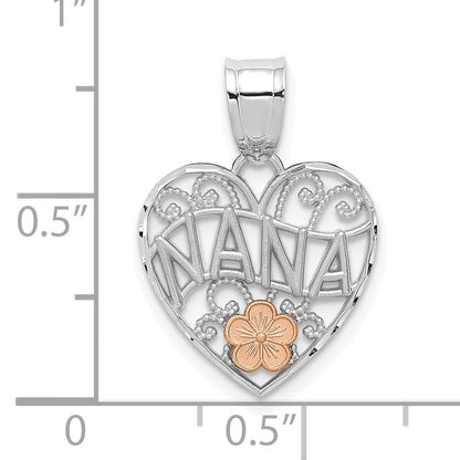 14k White Gold with Rose Gold Flower NANA Heart Pendant