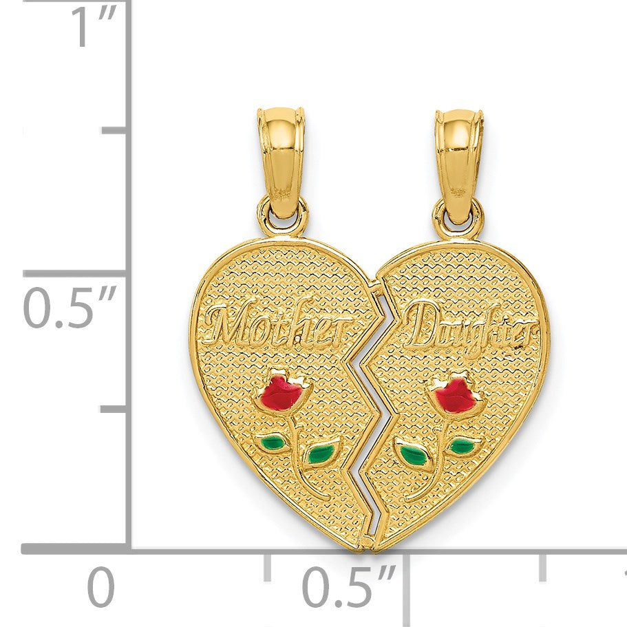 14k Enameled Flowers MOTHER - DAUGHTER 2-Piece Break-apart Pendant