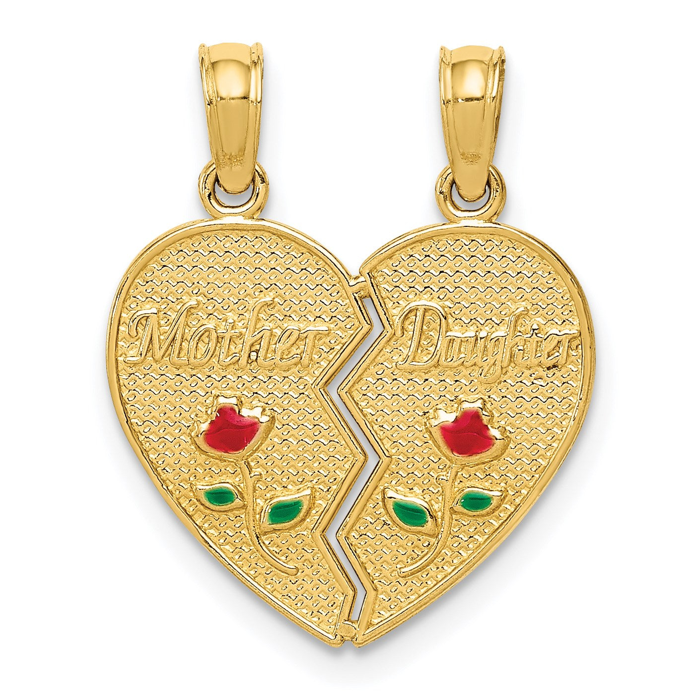14k Enameled Flowers MOTHER - DAUGHTER 2-Piece Break-apart Pendant