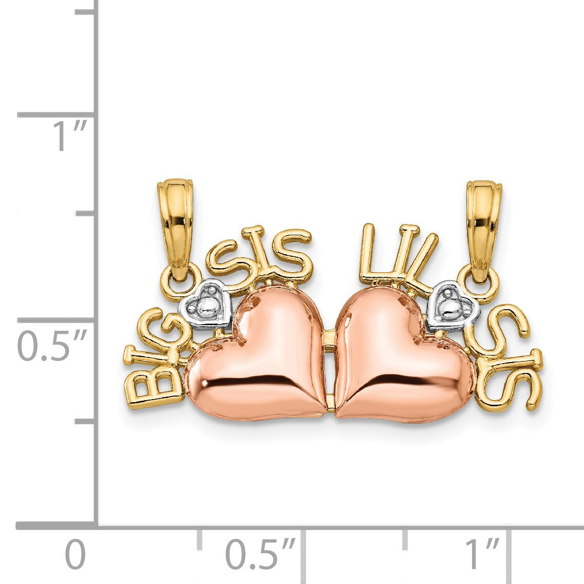 14k Two-tone with White Rhodium BIG SIS-LIL SIS 2-Piece Break-apart Pendant