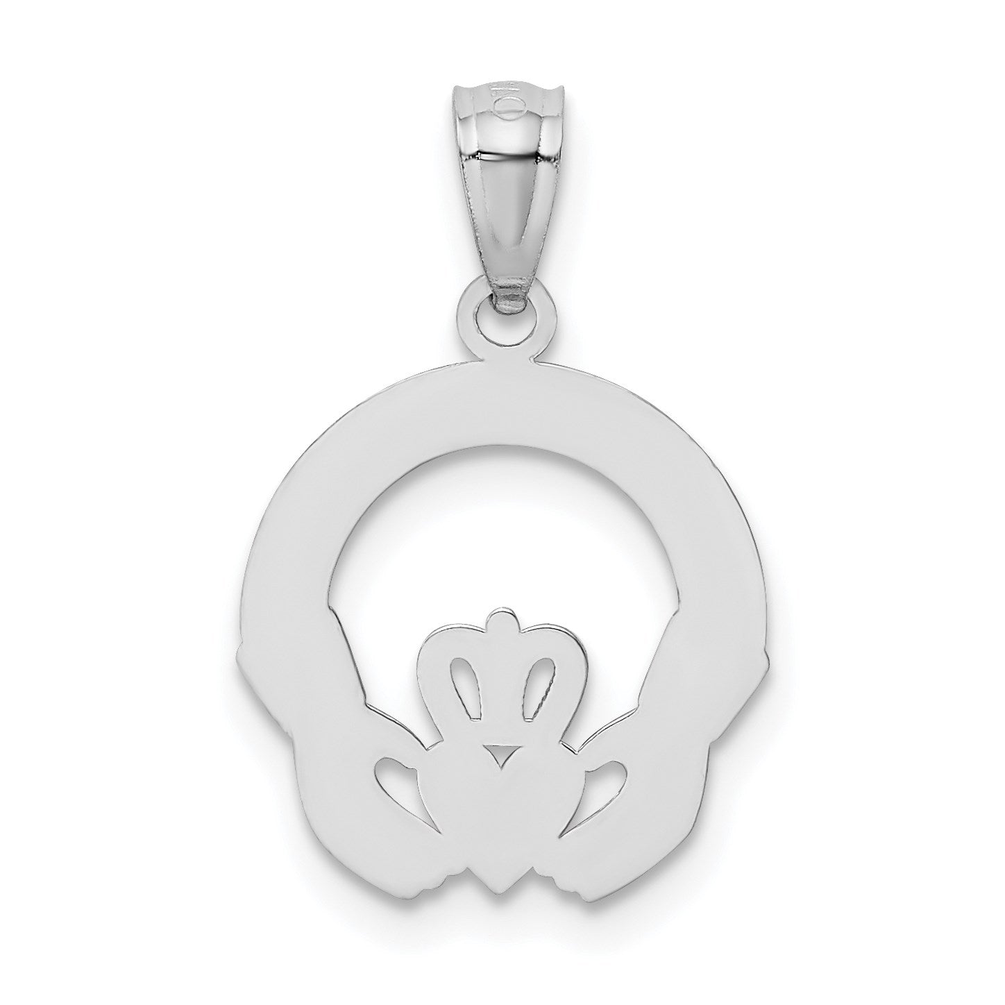 14k White Gold Solid Diamond-cut Claddagh Pendant