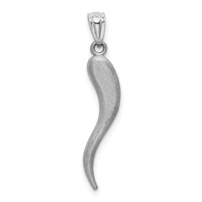 14k White Gold Solid Diamond-cut 3-D Italian Horn Charm