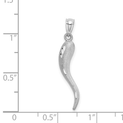 14k White Gold Solid Diamond-cut 3-D Italian Horn Charm