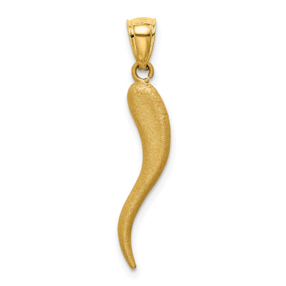 14k Solid Diamond-cut 3-D Italian Horn Charm