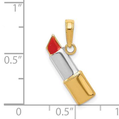 14K and White Rhodium Red Enameled Lipstick Charm