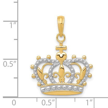14K and White Rhodium Crown Pendant