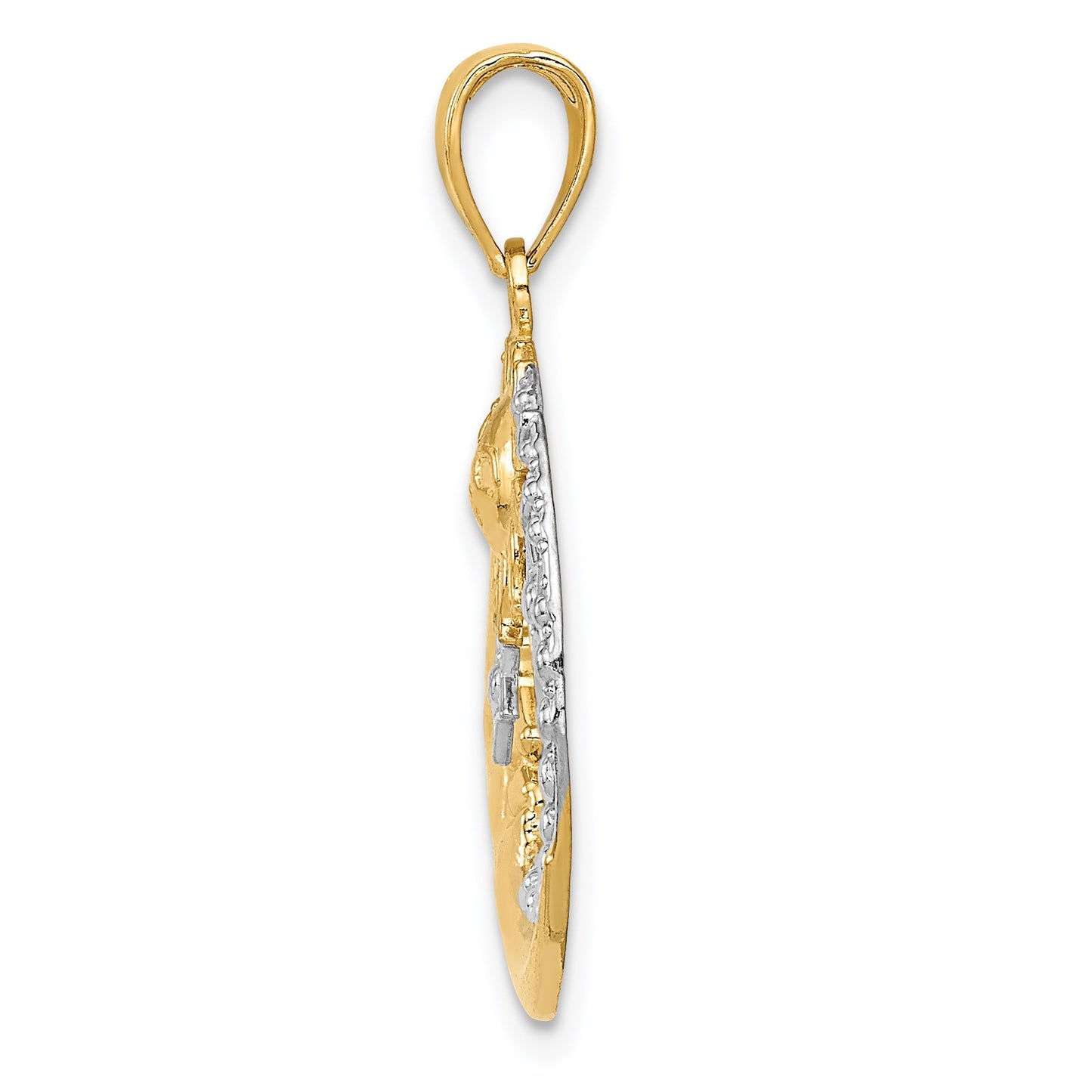 14k and White Rhodium Diamond-cut Moon/Stars/Sun Pendant