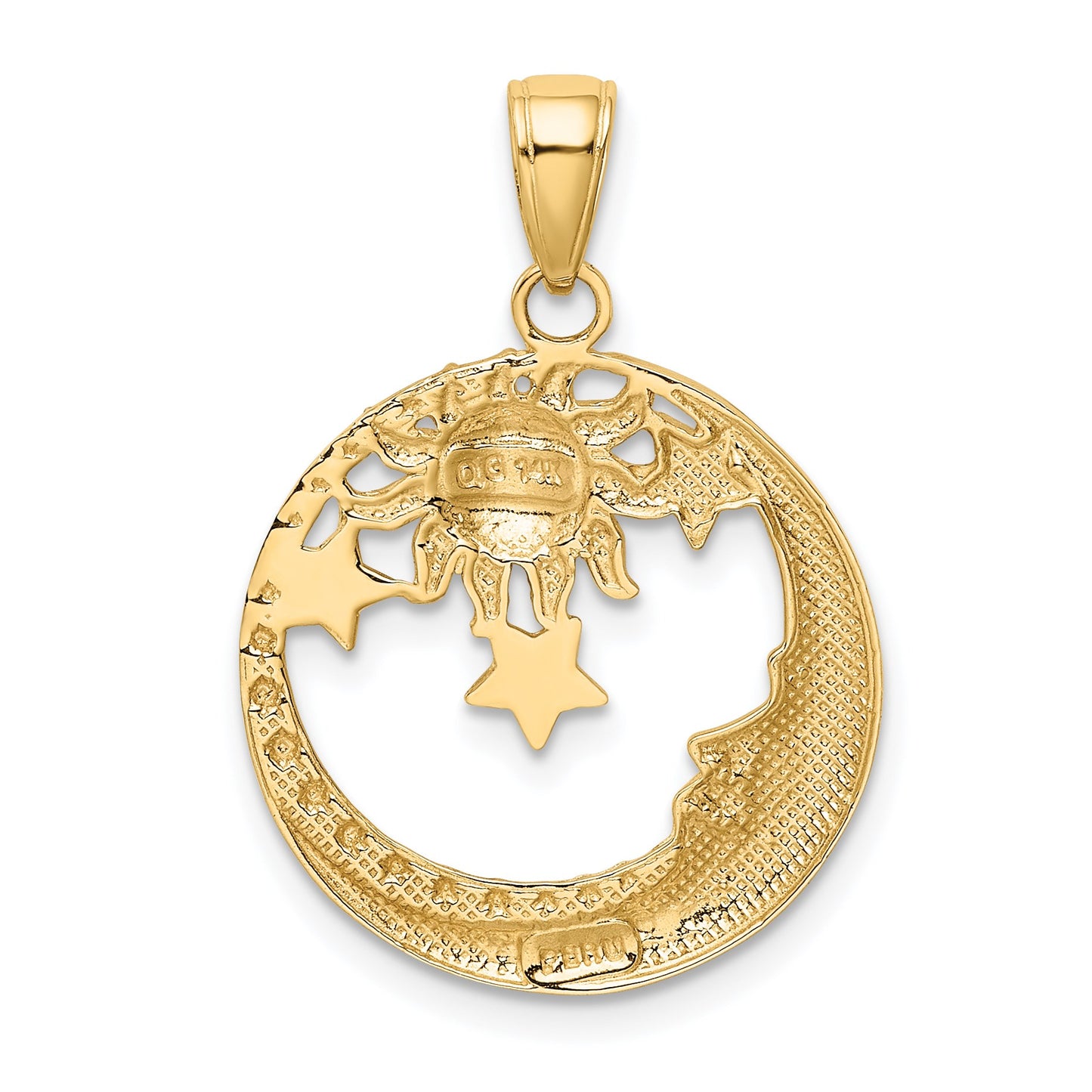 14k and White Rhodium Diamond-cut Moon/Stars/Sun Pendant